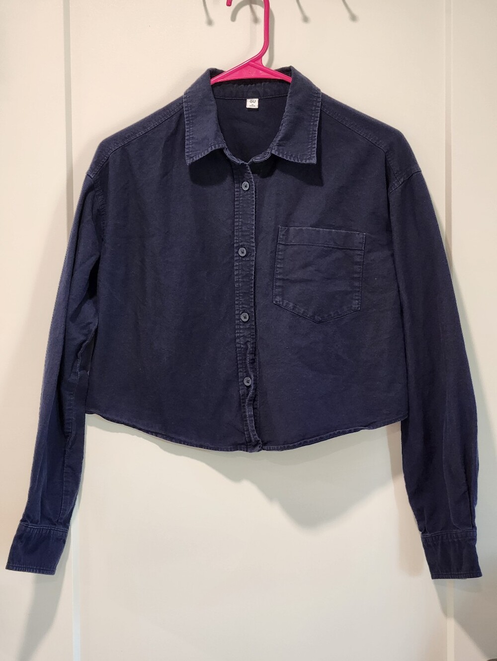 GU Japan Navy Blue Cropped Button Down Shirt Women’s Size M